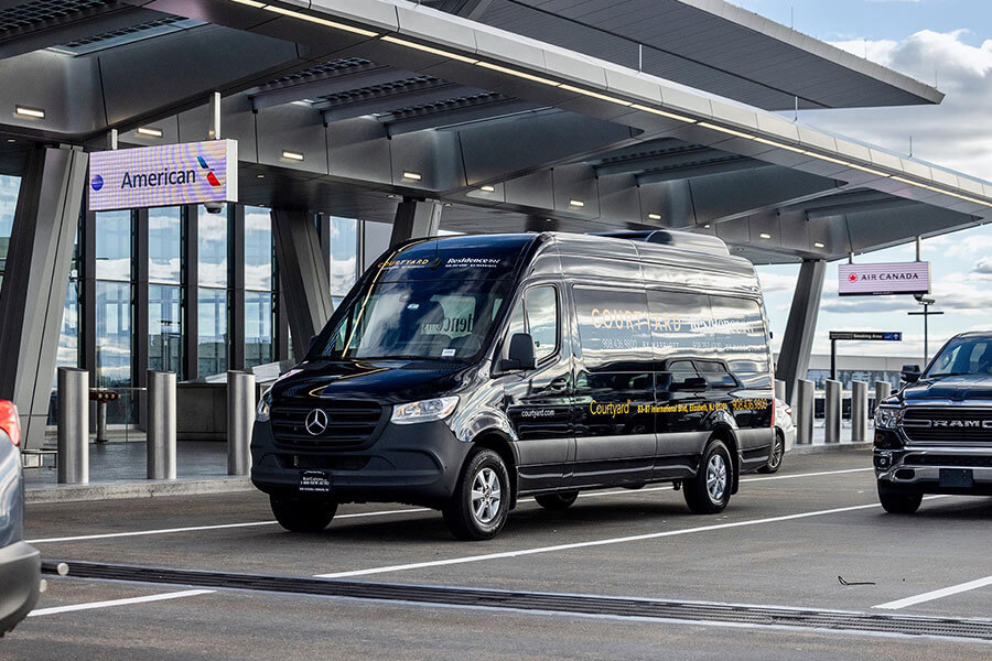 shuttle van parked at airport