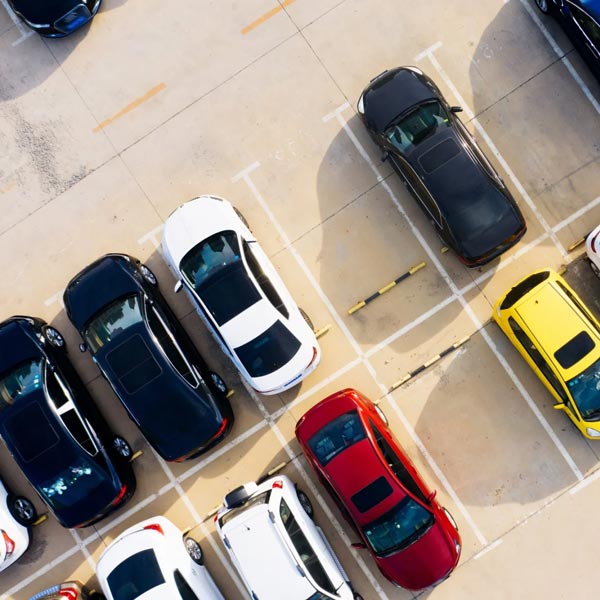 overhead view of cars in parking lot